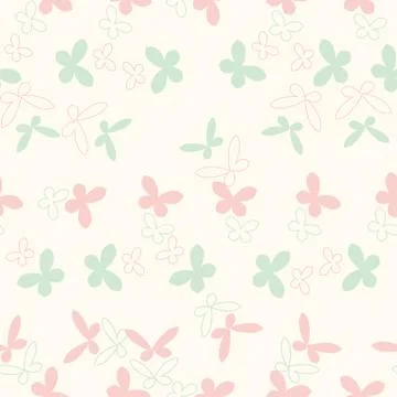 Seamless vector pattern with pastel colored butterflies on a light background Illustrazione stock