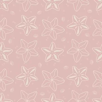 Seamless vector pattern. Pastel colored starfish outlines muted pink background Illustrazione stock