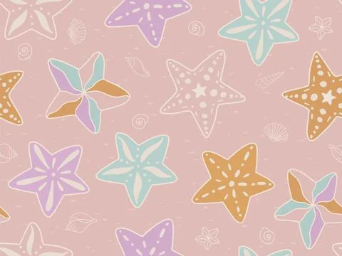 Seamless vector pattern. Pastel colored starfish outlines muted pink background Ilustración de archivo
