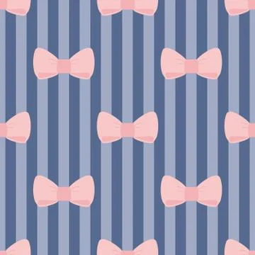 Seamless vector pattern with pastel pink bows on  blue strip background イラスト素材