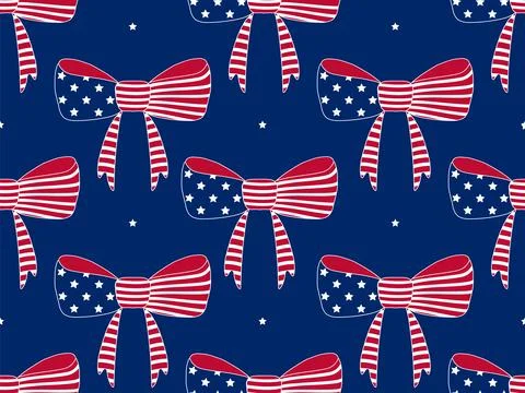 Seamless vector pattern with patriotic USA ribbon bows, stars and stripes, 4th Stock Illustration
