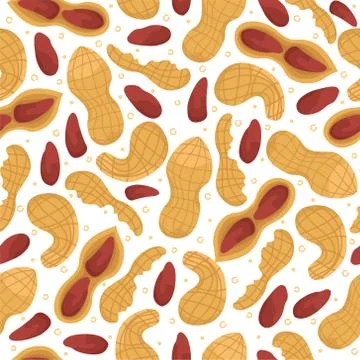 Seamless vector pattern with peanuts peeled and shelled. Stock Illustration