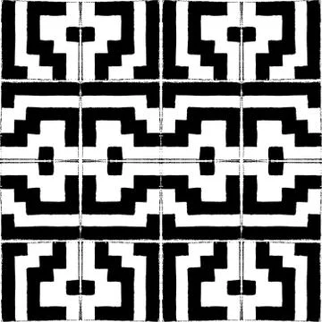 Seamless vector pattern with pencil style in black and white square tiles イラスト素材