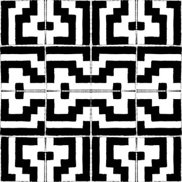 Seamless vector pattern with pencil style in black and white square tiles Illustrazione stock