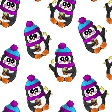 Seamless vector pattern with penguin and ice cream Stock-Illustration