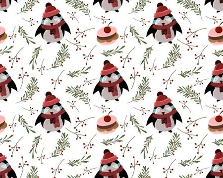 Seamless vector pattern with penguins on it Stock Illustration