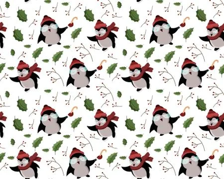 Seamless vector pattern with penguins on it Stock Illustration
