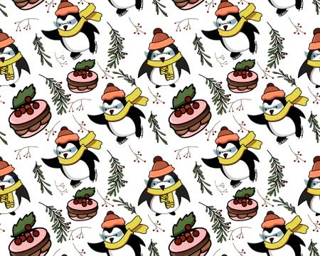 Seamless vector pattern with penguins on it Stock Illustration