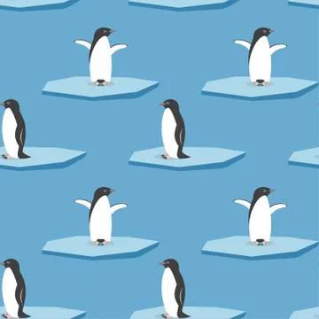 Seamless vector pattern with penguins standing on stylized glacier. Cold clim Stock Illustration