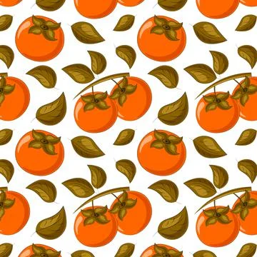 Seamless vector pattern with persimmon and leaf Illustrazione stock