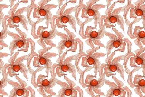 Seamless vector pattern with physalis. Watercolor background. Stock Illustration
