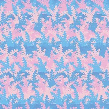 Seamless vector pattern with pink and blue ferns forming stripes Stock Illustration