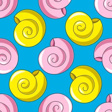 Seamless vector pattern with pink and yellow seashells Illustrazione stock