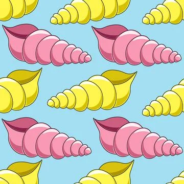 Seamless vector pattern with pink and yellow seashells Illustrazione stock