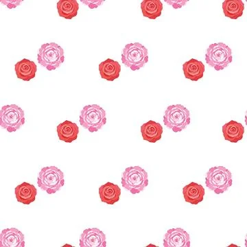 Seamless vector pattern with pink and red roses on white background. Illustrazione stock