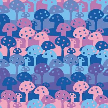 Seamless vector pattern with pink blue and purple toadstools Illustrazione stock