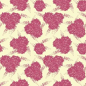 Seamless vector pattern with pink flower groups on pale yellow backgrond Stock Illustration