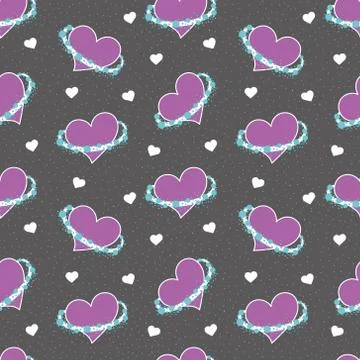 Seamless vector pattern with pink hearts in the form of a planet with satelli Illustrazione stock