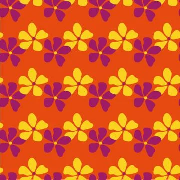 Seamless vector pattern with pink an yellow flowers on a orange background Stock Illustration