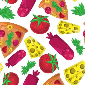 Seamless vector pattern with pizza and ingredients Stock Illustration