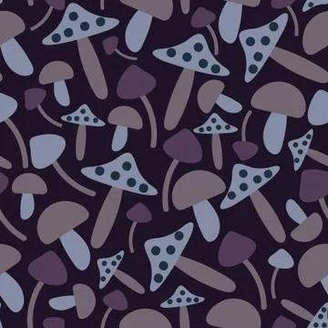 Seamless vector pattern with poisonous purple mushrooms Illustrazione stock