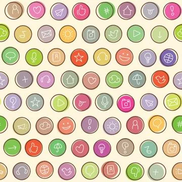 Seamless vector pattern polka dot with social, media, internet, finances icon 스톡 일러스트