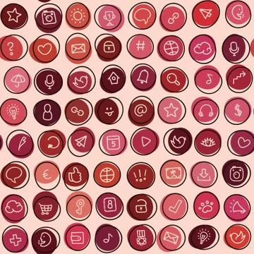 Seamless vector pattern polka dot with social, media, internet, finances icon Stock Illustration
