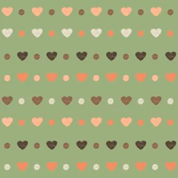 Seamless vector pattern with polka dots and hearts Stock Illustration