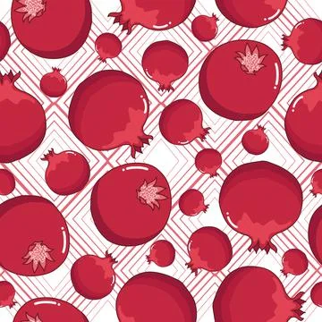 Seamless vector pattern with pomagrante on rhombus texture Stock Illustration