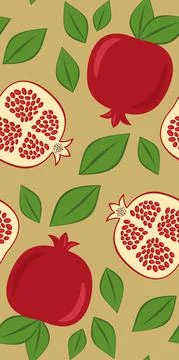 Seamless vector pattern pomegranate background. Exotic tropical fruit garnet 스톡 일러스트