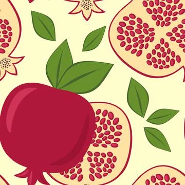 Seamless vector pattern pomegranate background. Exotic tropical fruit garnet Illustrazione stock