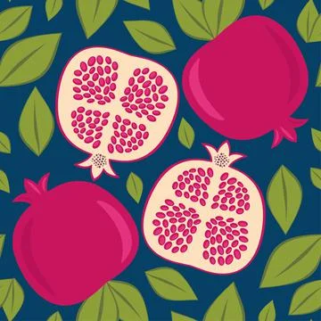 Seamless vector pattern pomegranate background. Exotic tropical fruit garnet Stock Illustration
