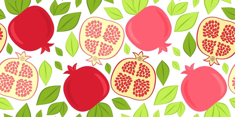 Seamless vector pattern pomegranate background. Exotic tropical fruit garnet 스톡 일러스트