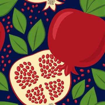 Seamless vector pattern pomegranate background. Exotic tropical fruit garnet 스톡 일러스트