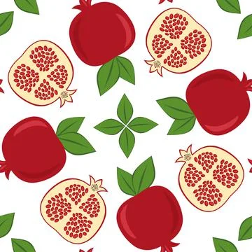 Seamless vector pattern pomegranate background. Exotic tropical fruit garnet Stock Illustration