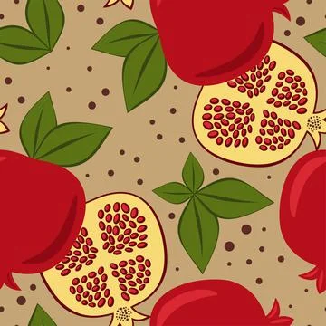 Seamless vector pattern pomegranate background. Exotic tropical fruit garnet 스톡 일러스트