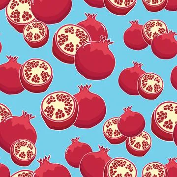 Seamless vector pattern with Pomegranate on blue background Stock Illustration