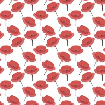 Seamless vector pattern with poppies. Hand drawn Red flowers on white backgro Stock Illustration