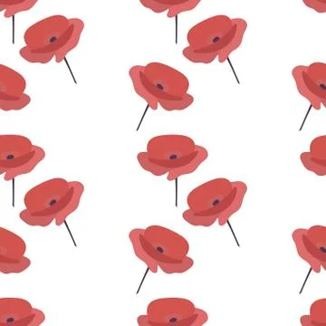 Seamless vector pattern with poppies. Hand drawn Red flowers on white backgro Stock Illustration