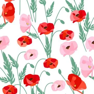 Seamless vector pattern of poppy  flowers on white background for textile イラスト素材