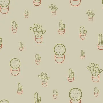 Seamless vector pattern with potted succulents doodle Stock Illustration
