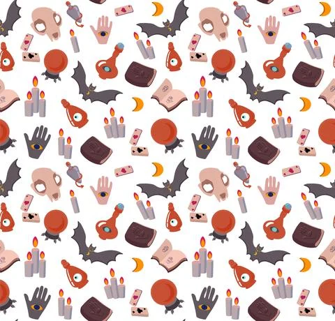 Seamless vector pattern Prediction the future, Magic, mystic. Attributes of Stock Illustration