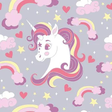 Seamless vector pattern with pretty unicorn gray Illustrazione stock