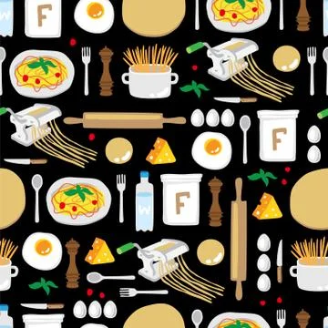 Seamless vector pattern of the products for spaghetti Illustrazione stock