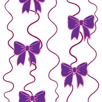 Seamless vector pattern with purple bows and curly ribbons, festive decorat.. Stock Illustration