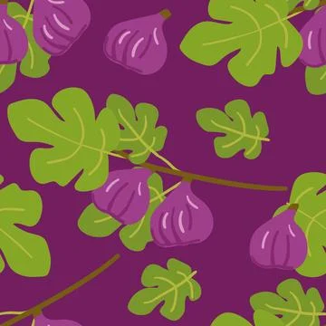 Seamless Vector Pattern with Purple Figs and Branches Stock Illustration