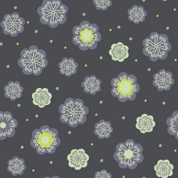 Seamless vector pattern with purple flowers with star yellow ornaments 스톡 일러스트