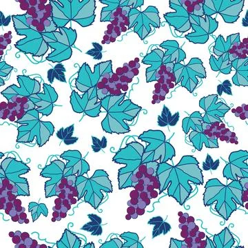 Seamless vector pattern - purple grapes on white background Stock Illustration