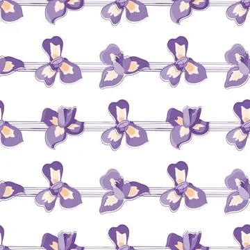 Seamless vector pattern with purple irises and stripes. Beautiful pattern Illustrazione stock