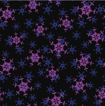 Seamless vector pattern with purple snowflakes on black Stock Illustration